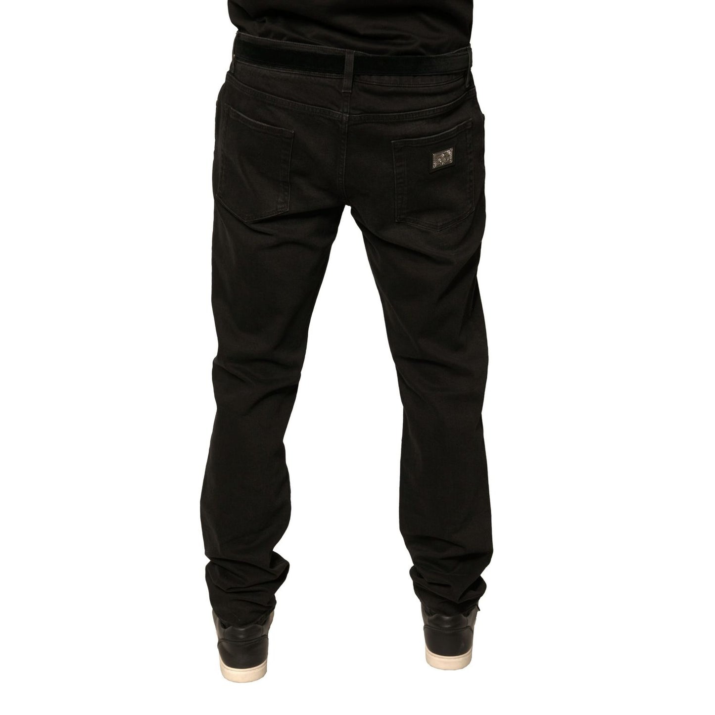 Dolce & Gabbana Black Ripped Logo Cotton Skinny Denim Jeans