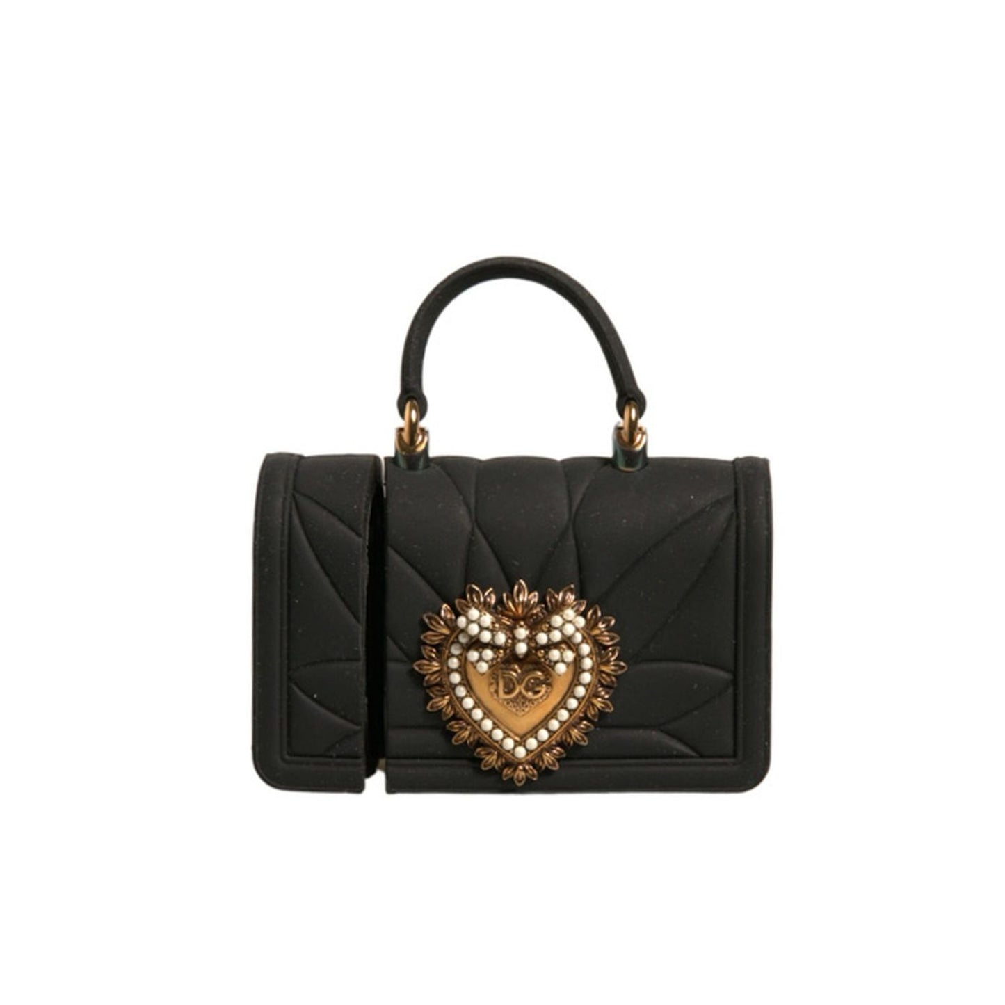 Dolce & Gabbana Black Silicone Devotion Heart Cover Hand Bag Airpod Case