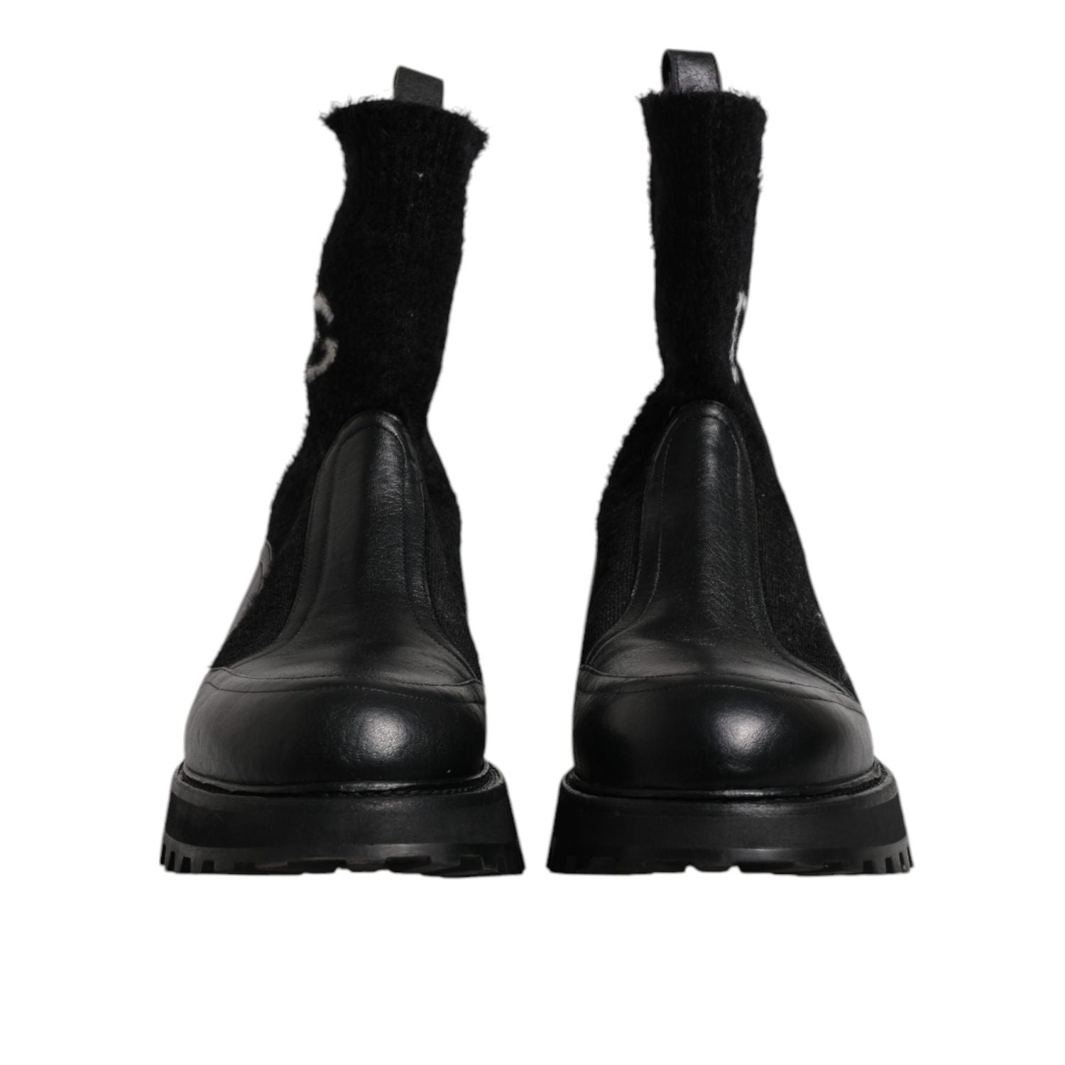 Dolce & Gabbana Black DG Logo Horse Sock Ankle Boots Shoes