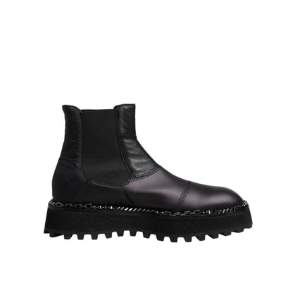 Dolce & Gabbana Black Chelsea Boots Leather Slip On Shoes
