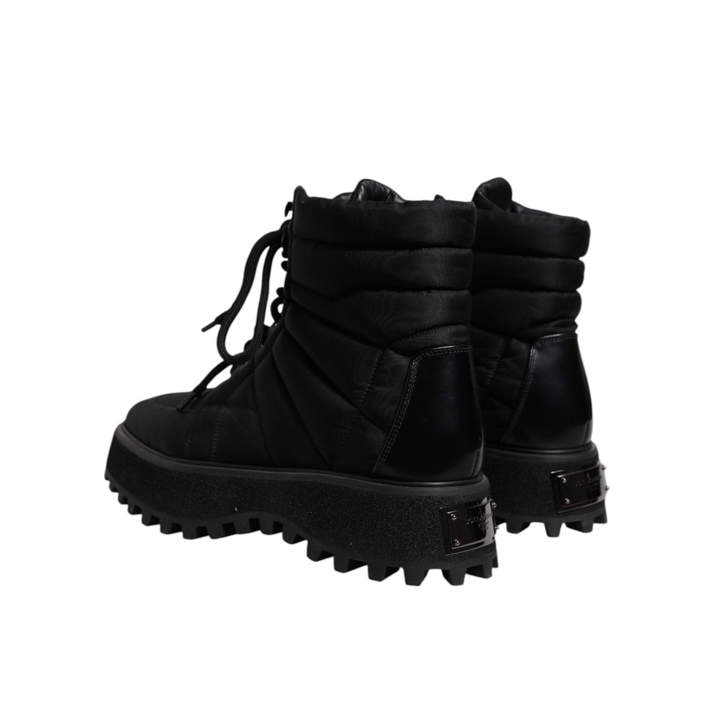 Dolce & Gabbana Black Padded Mid Calf Lace Up Boots Shoes