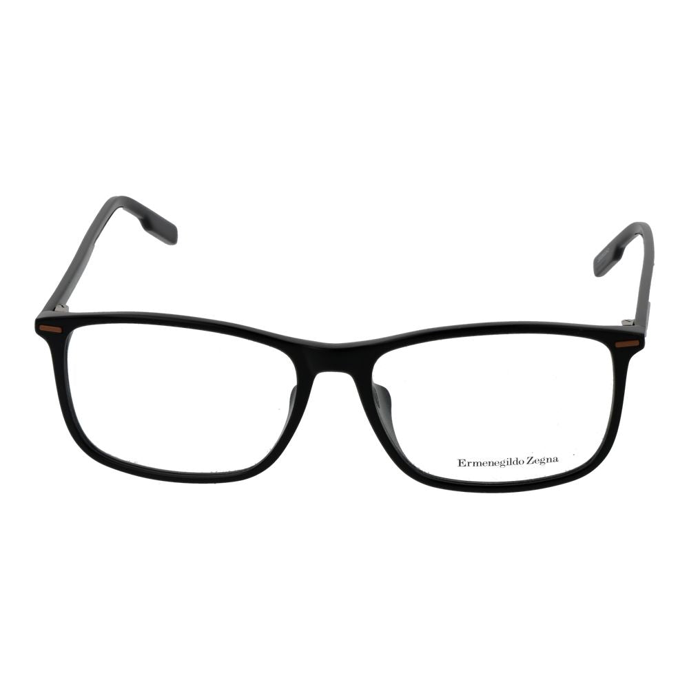 Ermenegildo Zegna Black Men Glasses Frame in acetate, rectangle shape, with full-rim and black finish. Size 57-16-145.