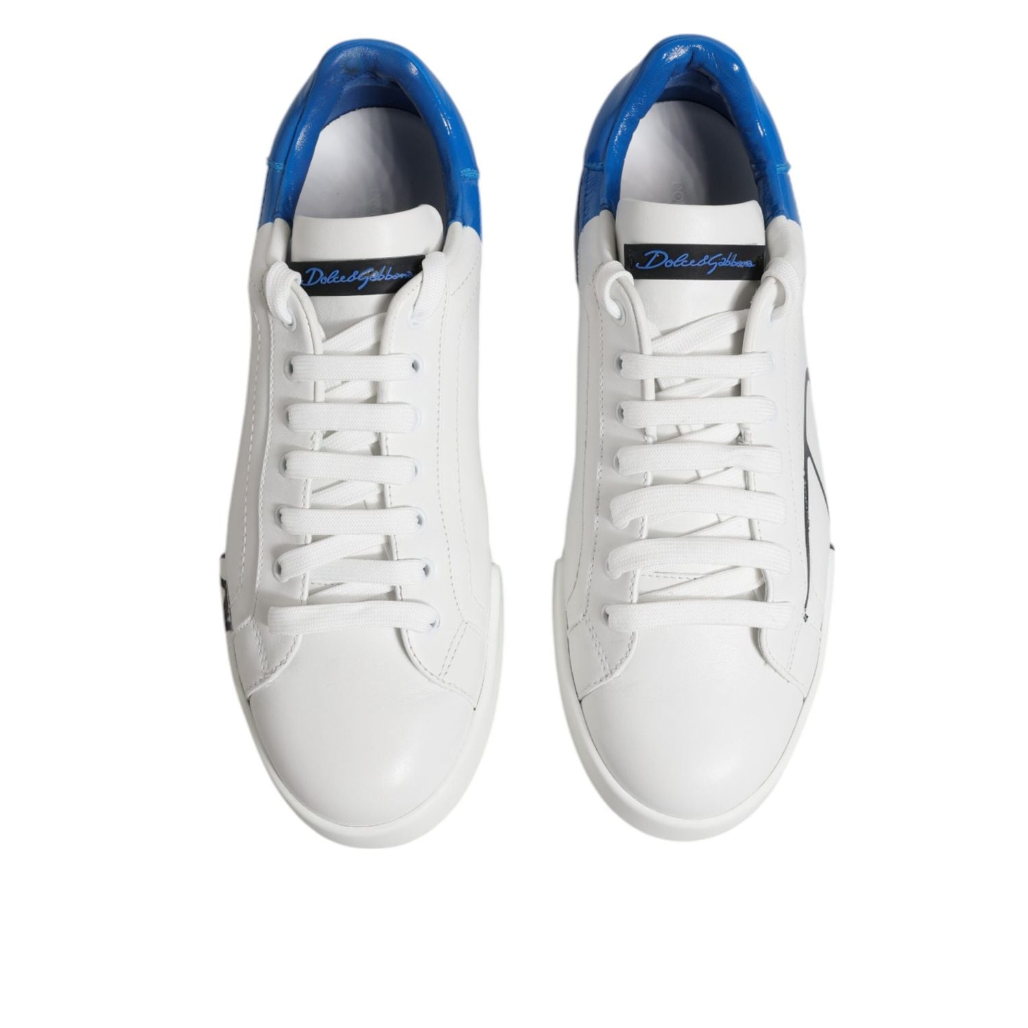 Dolce & Gabbana White Blue Portofino Leather Sneakers Shoes