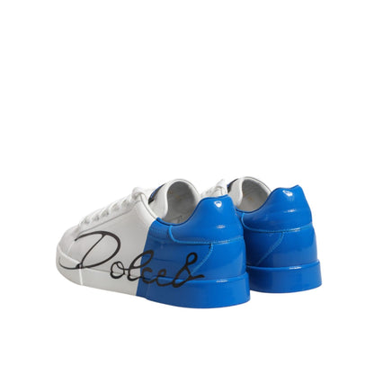 Dolce & Gabbana White Blue Portofino Leather Sneakers Shoes