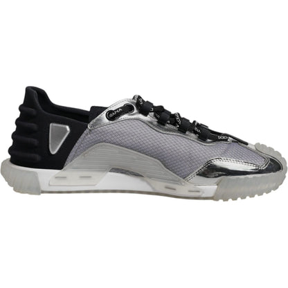Dolce & Gabbana Silver Black Nylon NS1 Low Top Sneakers Shoes