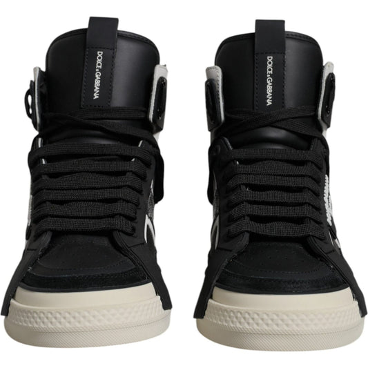 Dolce & Gabbana Black Silver Leather High Top Sneaker Shoes