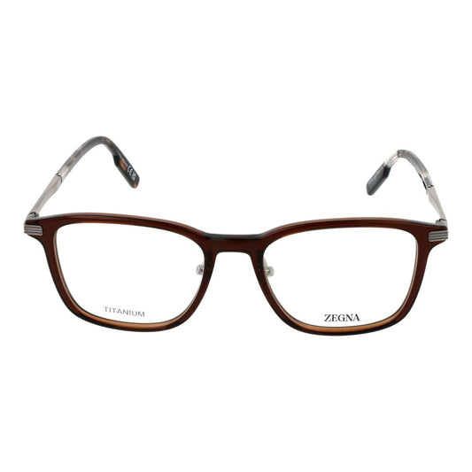 Ermenegildo Zegna Brown Men Glasses Frame in brown plastic and titanium, square style, full-rim design, size 53-19-145.