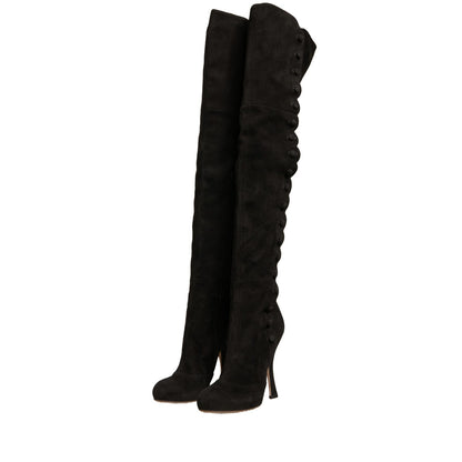 Dolce & Gabbana Black Suede Heels Knee High Boots Shoes