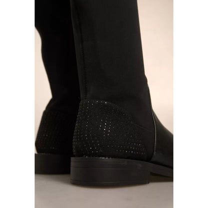 MY TWIN Black Leather Suede Flats High Boots Shoes