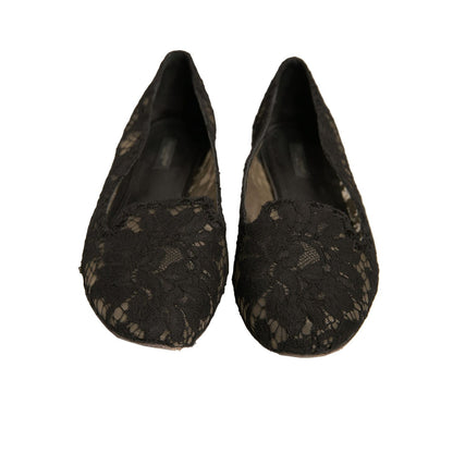 Dolce & Gabbana Black Taormina Lace Slip On Flats Shoes