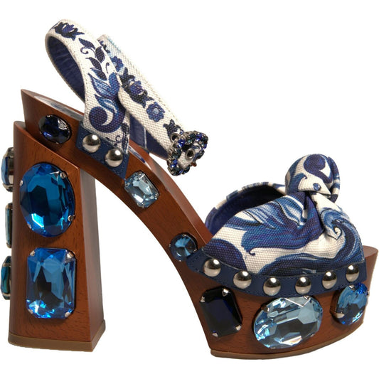 Dolce & Gabbana Multicolor Majolica Embellished Wedge Sandals Shoes