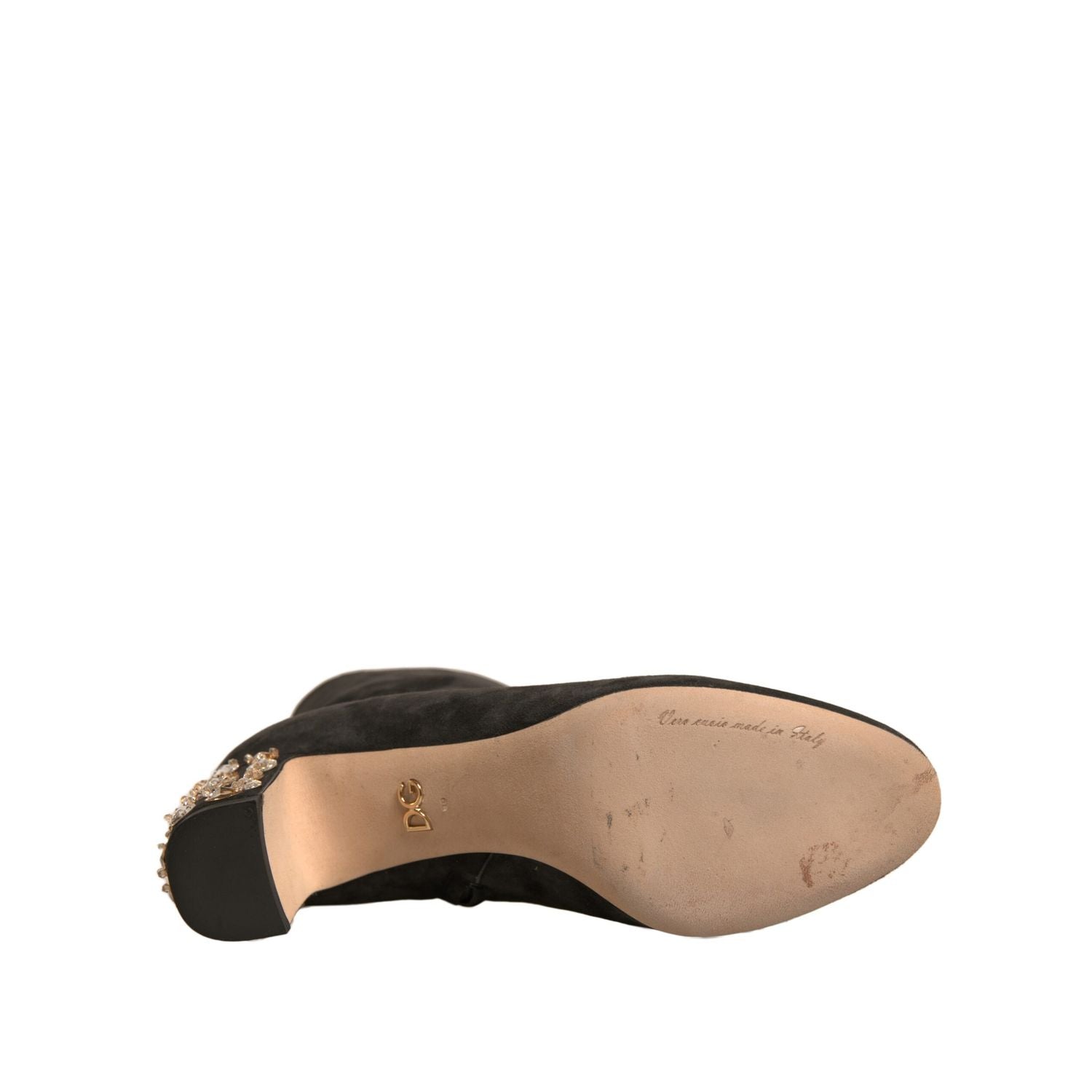 Dolce & Gabbana Black Embellished Heel Ankle Boots Shoes