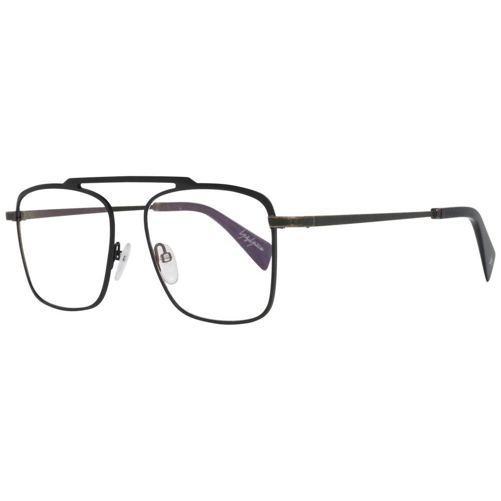 Yohji Yamamoto Black Men Glasses Frame in titanium, aviator style, with blue-filter lenses, demo glasses included, full-rim design.