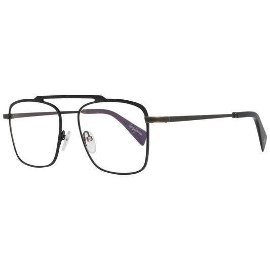 Yohji Yamamoto Black Men Glasses Frame in titanium, aviator style, with blue-filter lenses, demo glasses included, full-rim design.