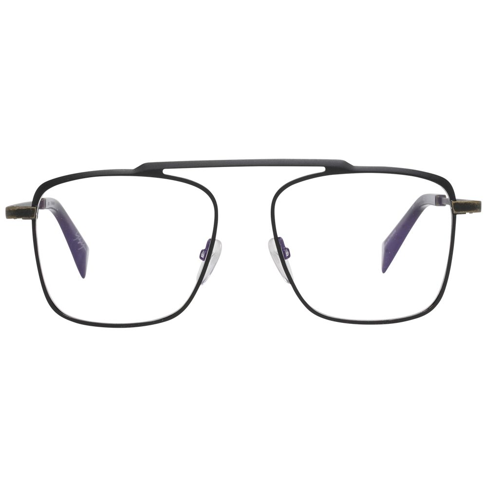 Yohji Yamamoto Black Men Glasses Frame with titanium full-rim and blue-filter lenses, aviator style. Size 53-16-145, demo lenses included.