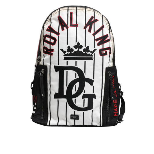 Dolce & Gabbana Black White Vulcano Royal King Print Men Backpack Bag BAG1652
