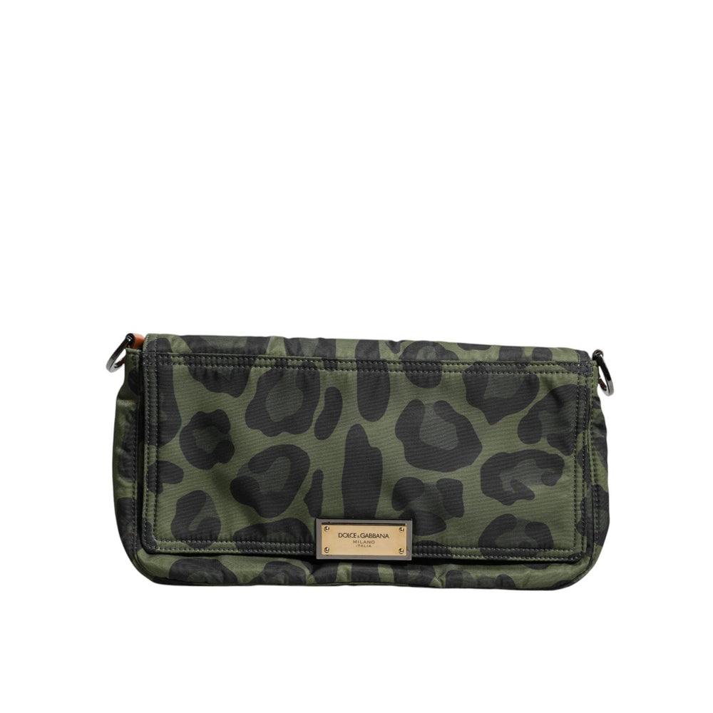 Dolce & Gabbana Green Nylon Leopard Print Shell Messenger Crossbody Bag BAG4002