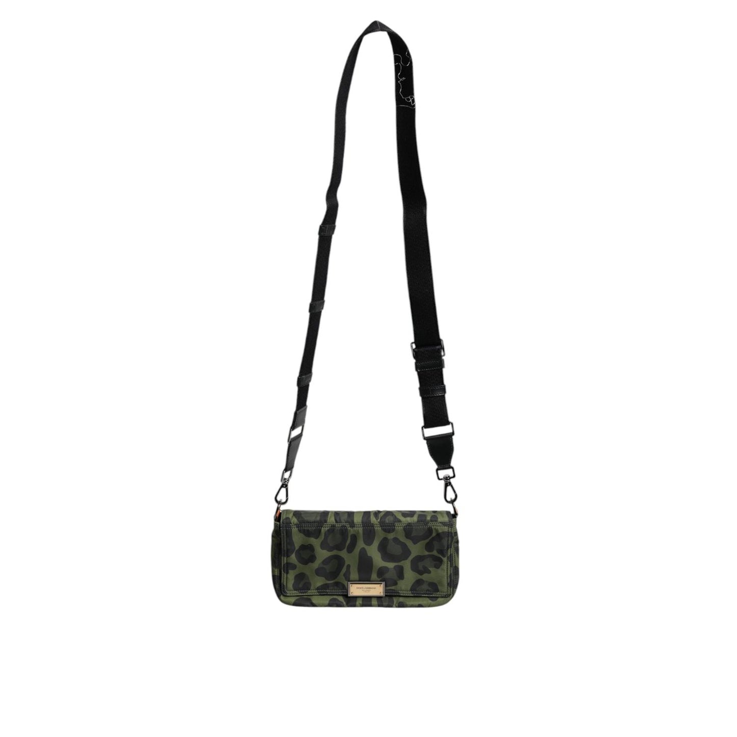 Dolce & Gabbana Green Nylon Leopard Print Shell Messenger Crossbody Bag BAG4002