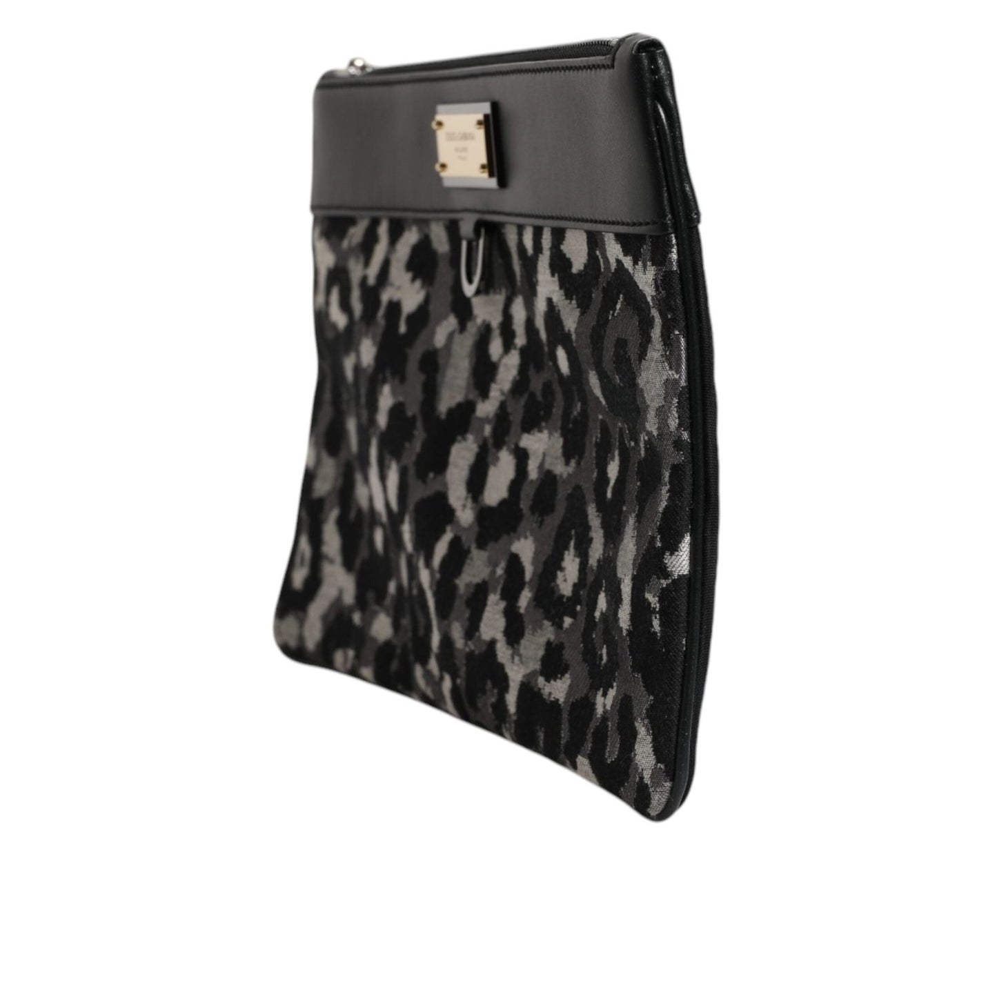Dolce & Gabbana Multicolor Leopard Jacquard Logo Plaque Men Pouch Bag BAG4051