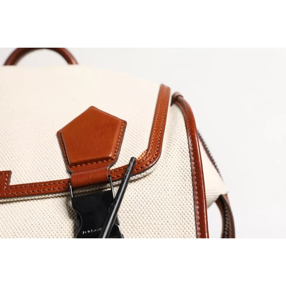 Dolce & Gabbana Beige Brown Canvas Leather EDGE Travel Men Back Pack Bag