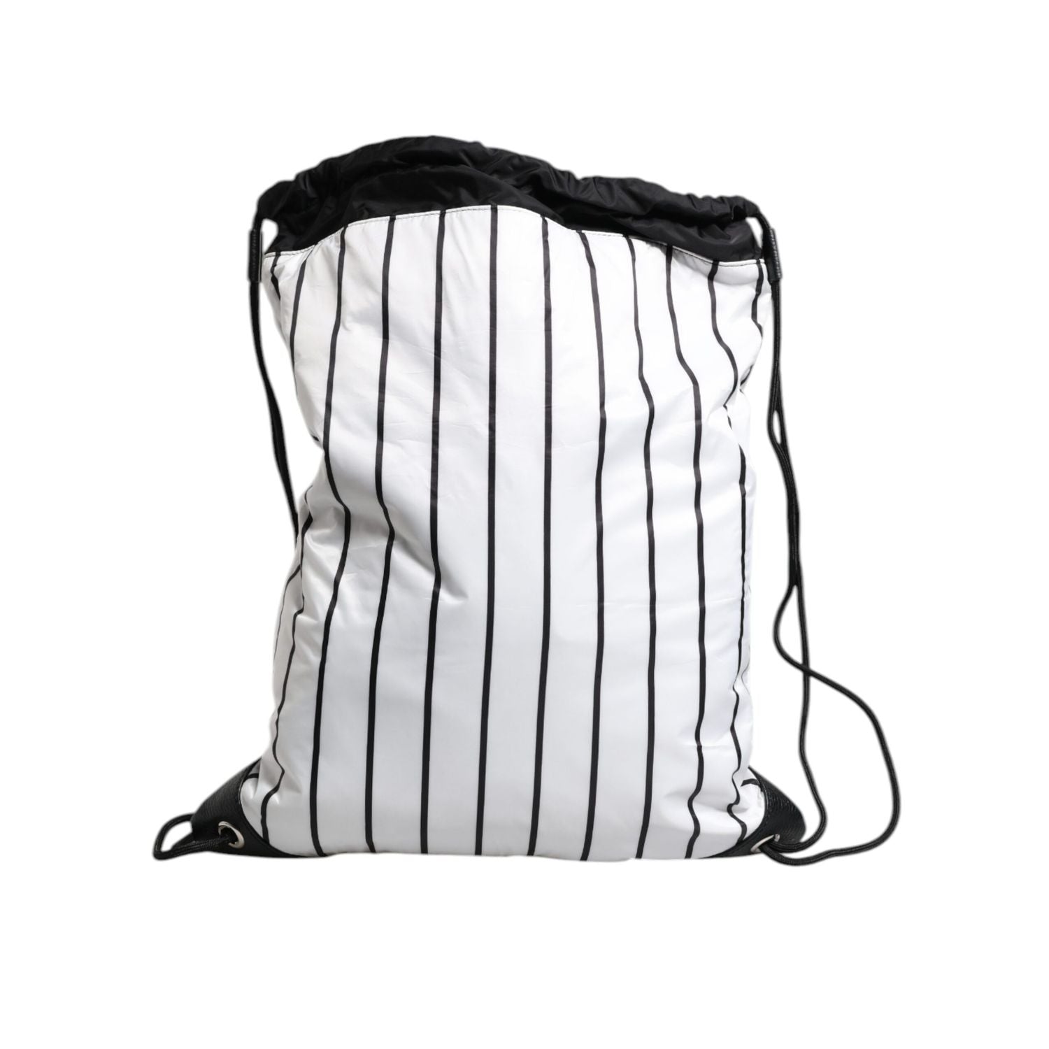Dolce & Gabbana Black White Striped Polyester Drawstring Bag