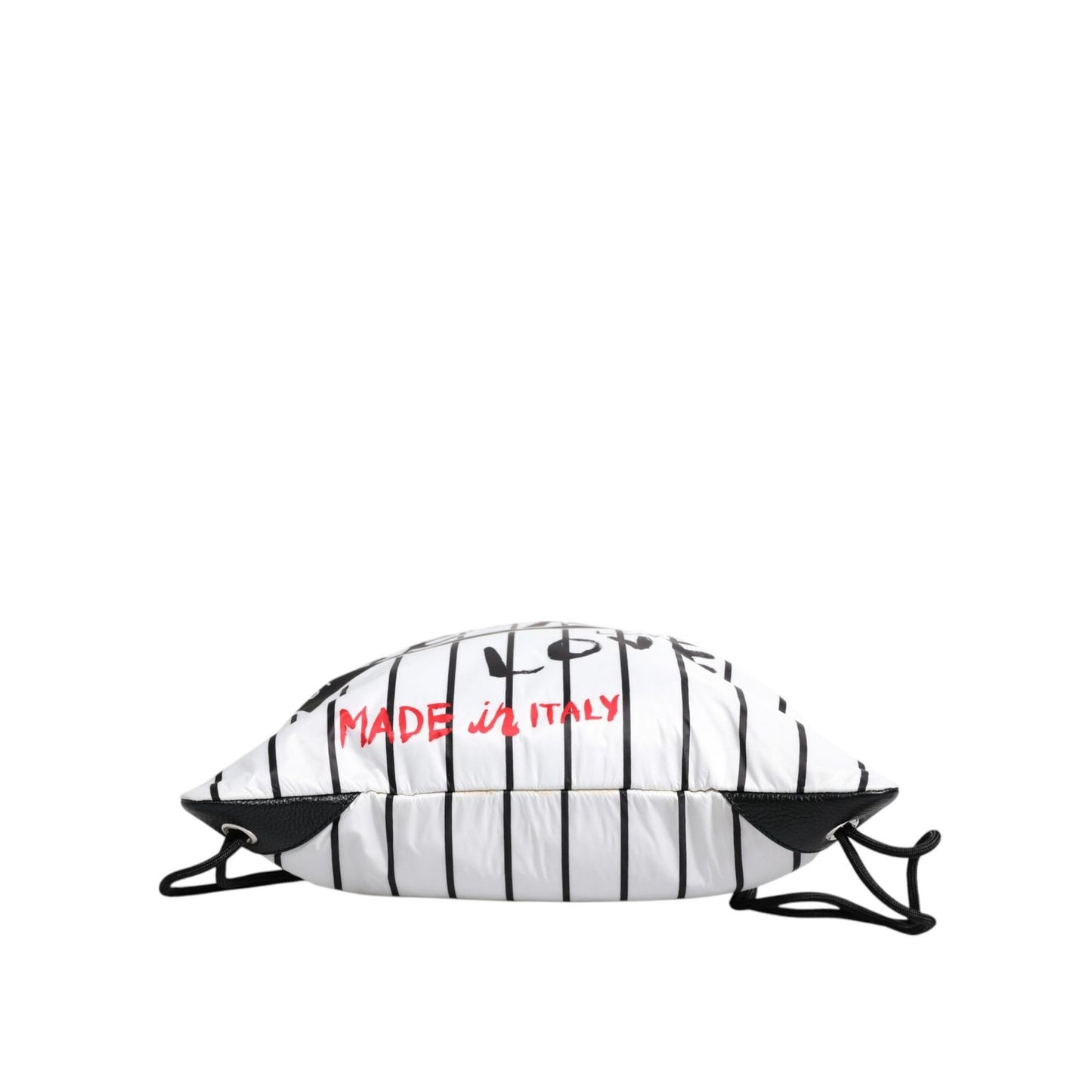 Dolce & Gabbana Black White Striped Polyester Drawstring Bag BAG4072