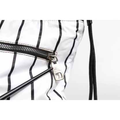 Dolce & Gabbana Black White Striped Polyester Drawstring Bag
