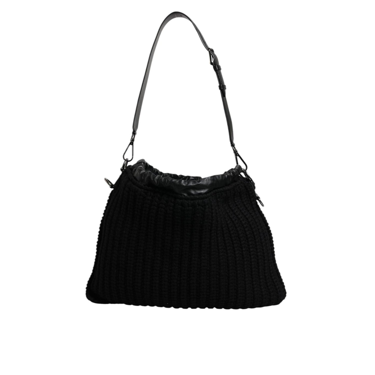 Dolce & Gabbana Black Cashmere Knitted Leather Shoulder Bag BAG1654
