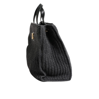 Dolce & Gabbana Black Large Knitted Crochet Shoulder Shopper DG Logo Bag