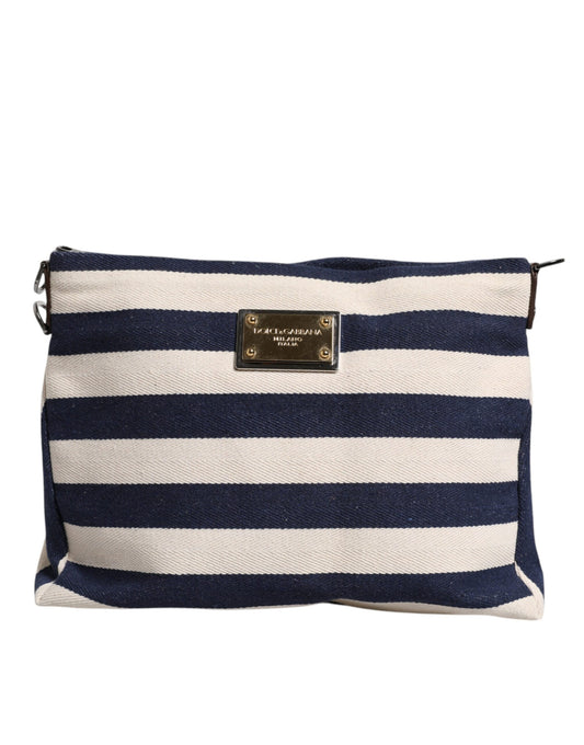 Dolce & Gabbana Blue White Stripes Logo Plaque Tote Bag BAG4006