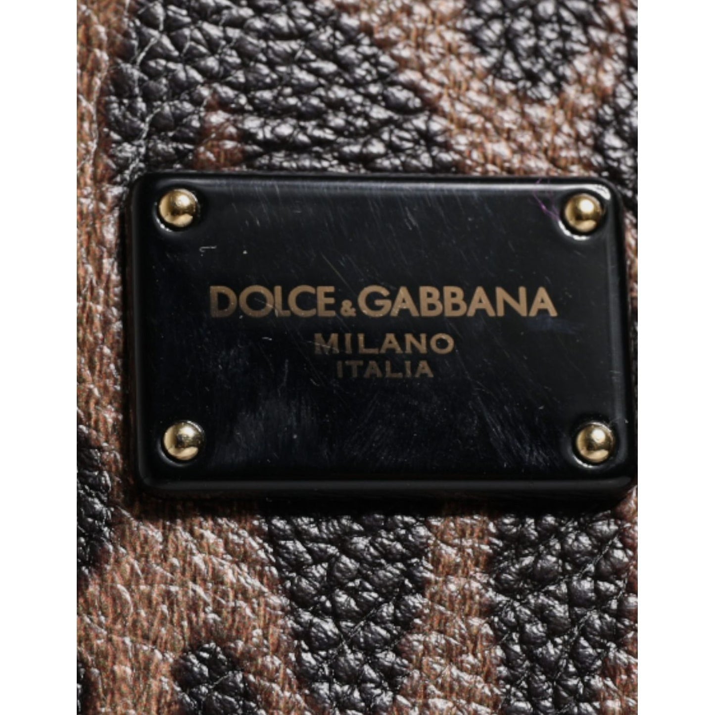 Dolce & Gabbana Brown Black Calfskin Leopard Print Shoulder Tote Bag