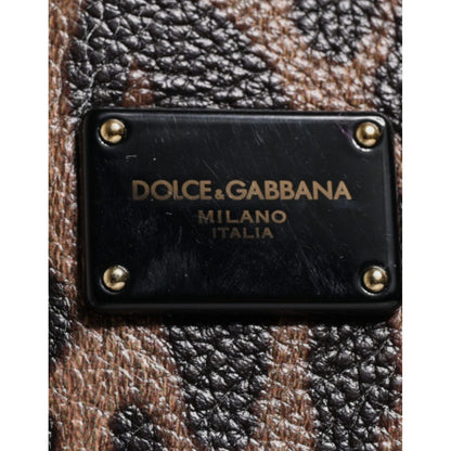 Dolce & Gabbana Brown Black Calfskin Leopard Print Shoulder Tote Bag