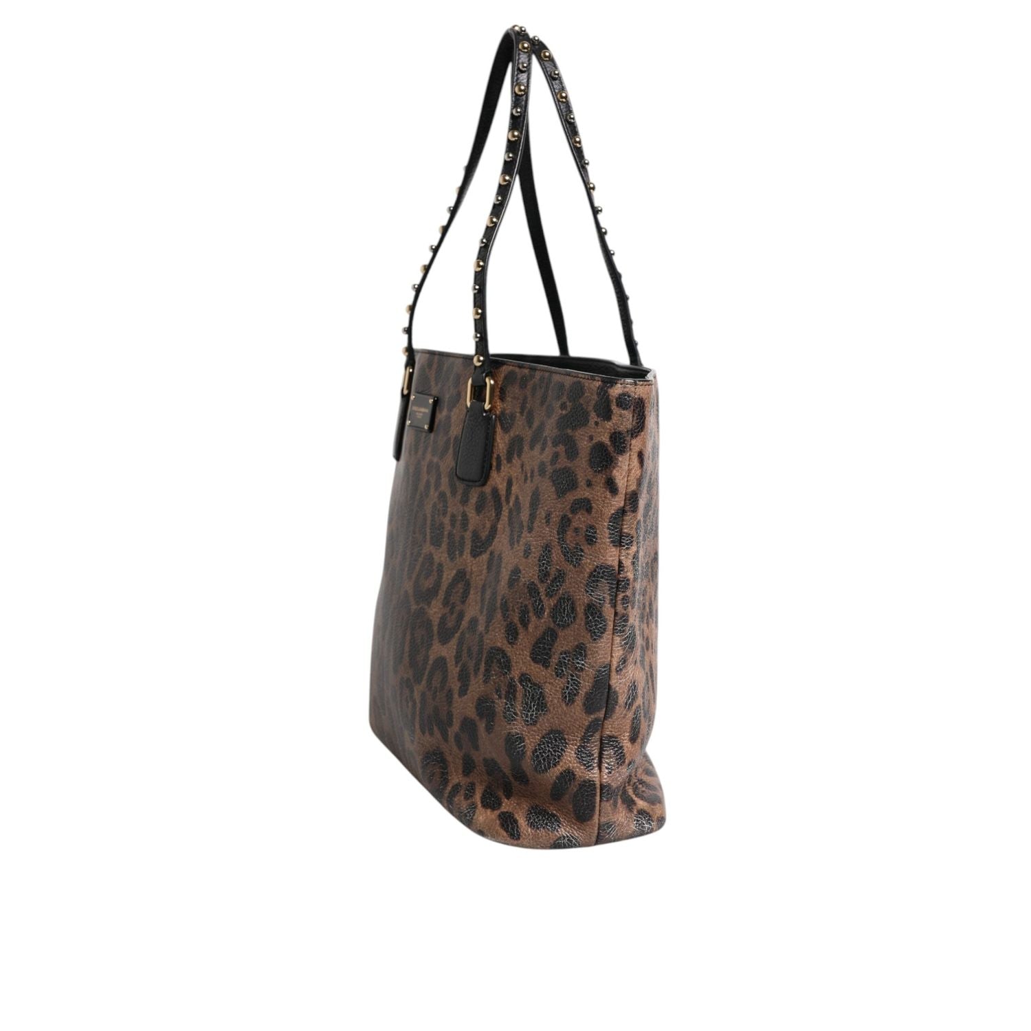 Dolce & Gabbana Brown Black Calfskin Leopard Print Shoulder Tote Bag