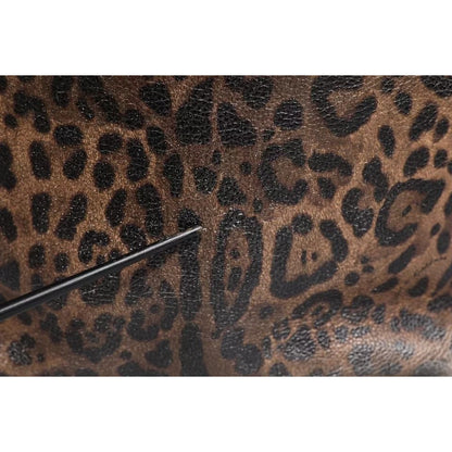 Dolce & Gabbana Brown Black Calfskin Leopard Print Shoulder Tote Bag