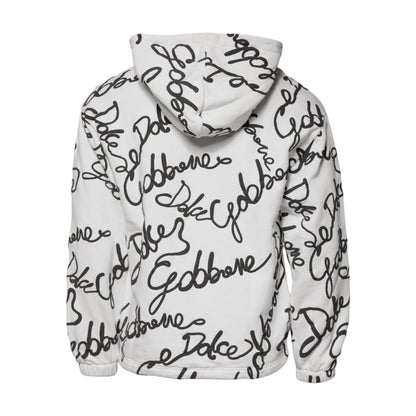 Dolce & Gabbana White Logo Cotton Hooded Sweatshirt Sweater