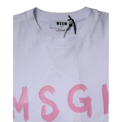 MSGM White Logo Print Cotton T-shirt Short Sleeves Mini Dress