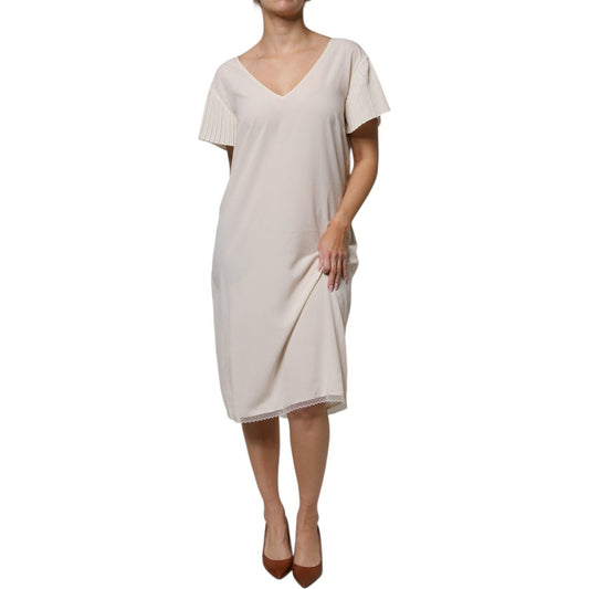 Peserico Off White Short Sleeves V-neck Shift Midi Dress