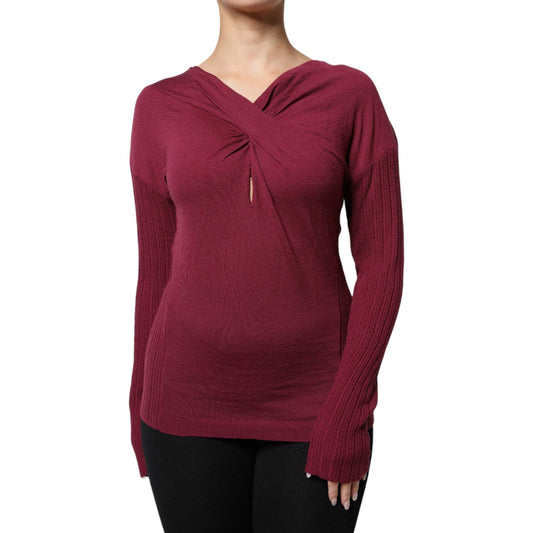 Roberto Cavalli Maroon Jumper Keyhole Knit Pullover Sweater