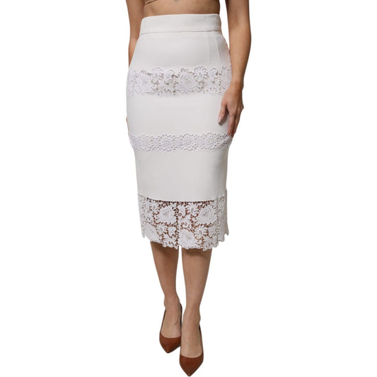Dolce & Gabbana White Floral Lace High Waist Pencil Cut Skirt
