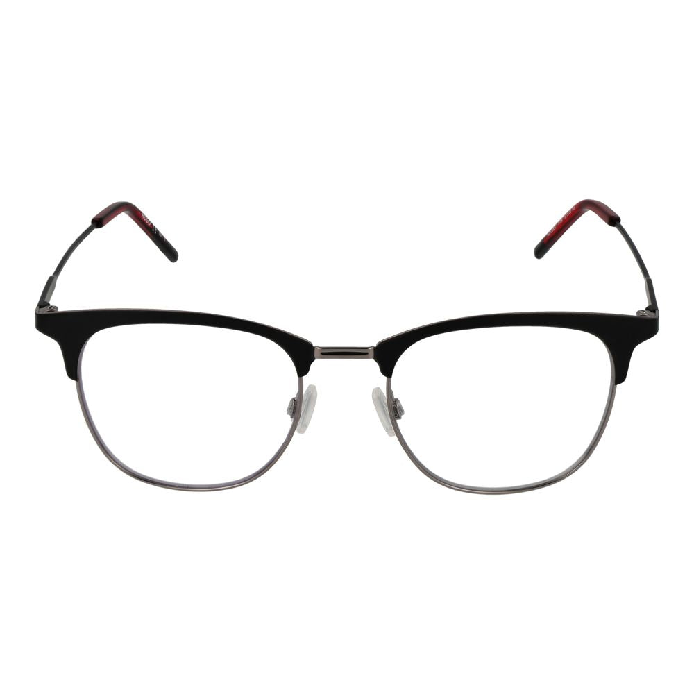 Hugo Boss Black Men Glasses Frame in stainless steel with full-rim browline style, suitable for 52mm lenses, shipped with branded case.