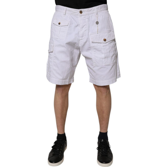 Dsquared² White Cargo Denim Mid Waist Casual Bermuda Shorts