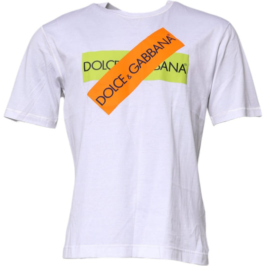 Dolce & Gabbana White Logo Tape Cotton Crew Neck T-shirt