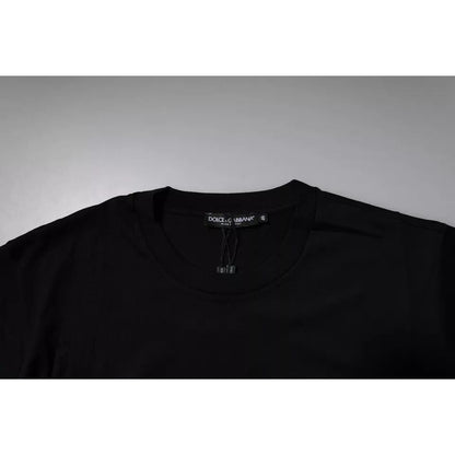 Dolce & Gabbana Black Logo Patch Cotton Crew Neck T-shirt