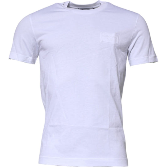 Dolce & Gabbana White Logo Plaque Cotton Crew Neck T-shirt