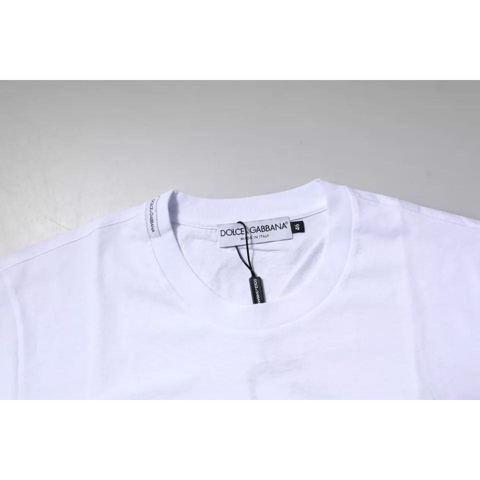 Dolce & Gabbana White Logo Plaque Cotton Crew Neck T-shirt