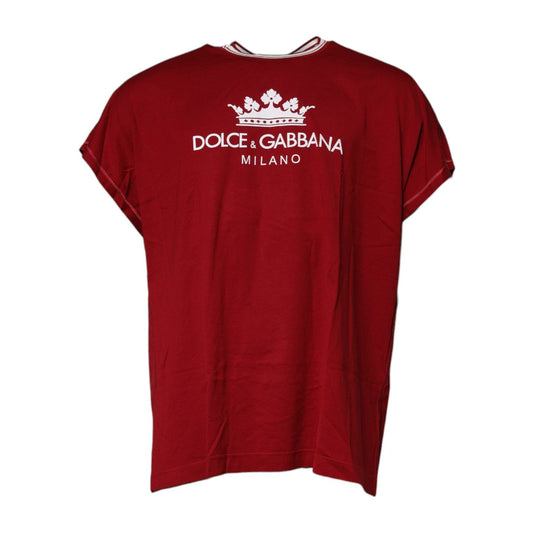 Dolce & Gabbana Red Logo Crown Cotton Crew Neck T-shirt TSH90049-50