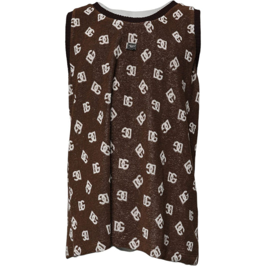 Dolce & Gabbana Brown Logo Monogram Cotton Crew Neck T-shirt