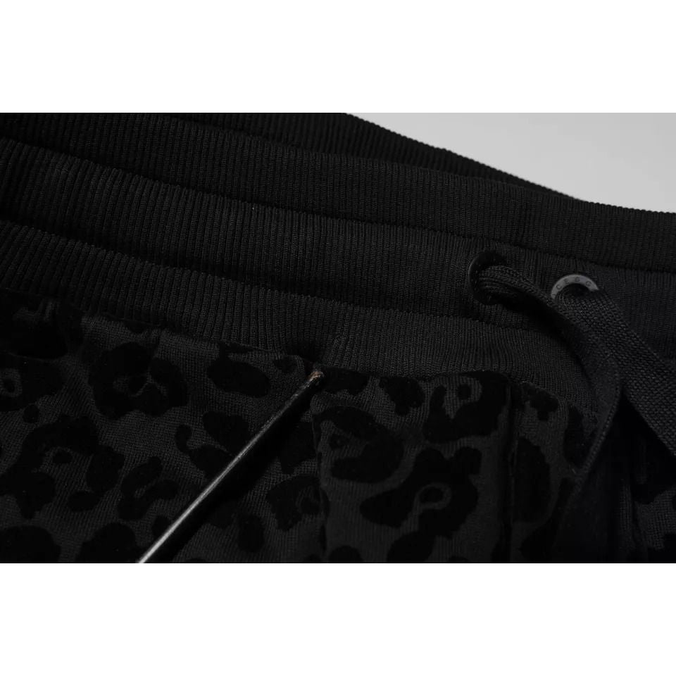 Dolce & Gabbana Black Leopard Cotton Jogger Sweatpants Pants