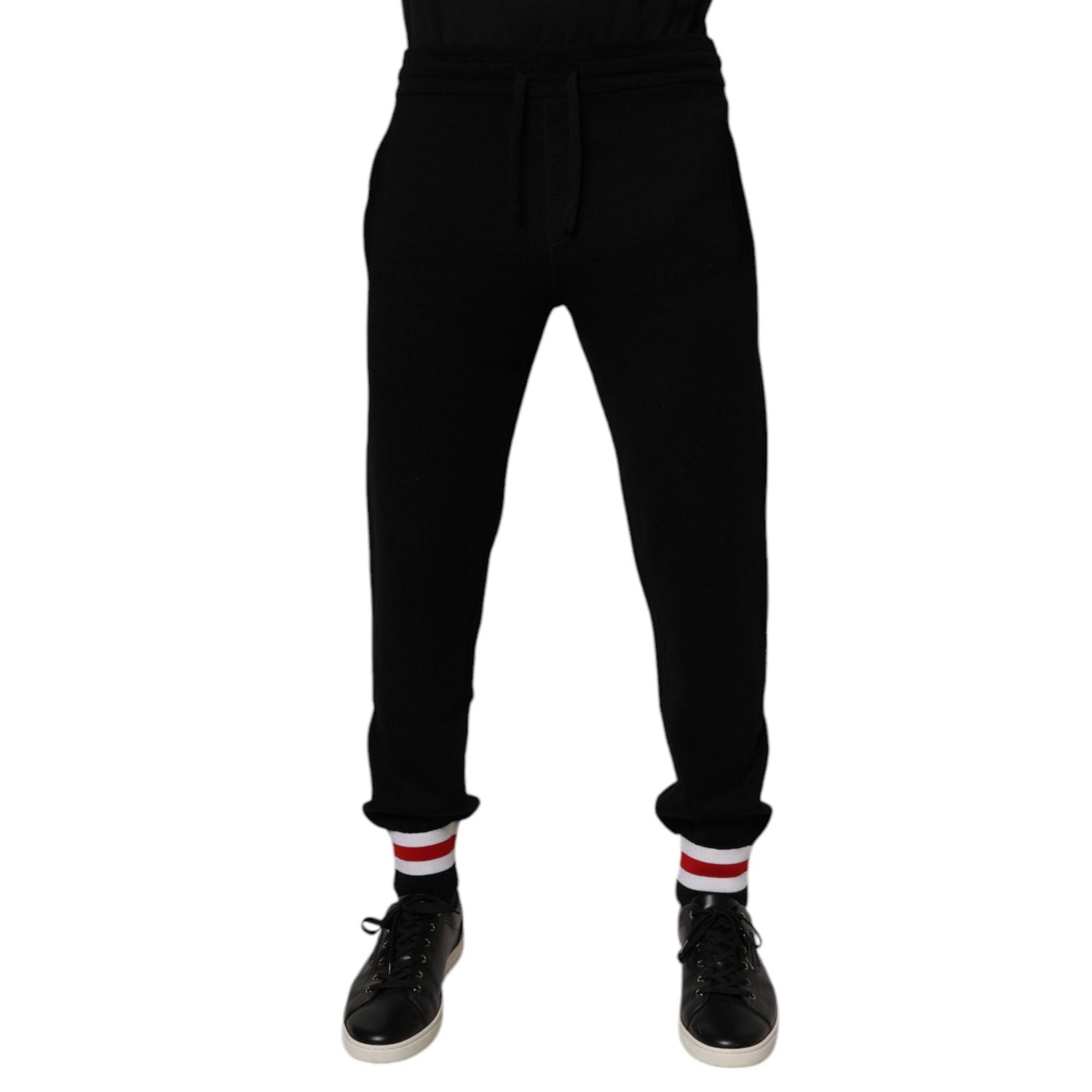 Dolce & Gabbana Black Wool Mid Waist Jogger Sweatpants Pants