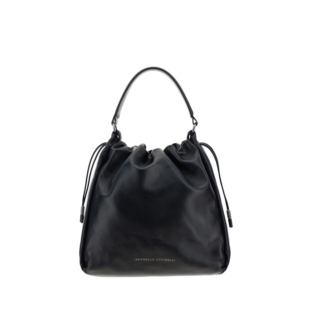 Brunello Cucinelli Black Calf Leather Bos Taurus Shoulder Bag